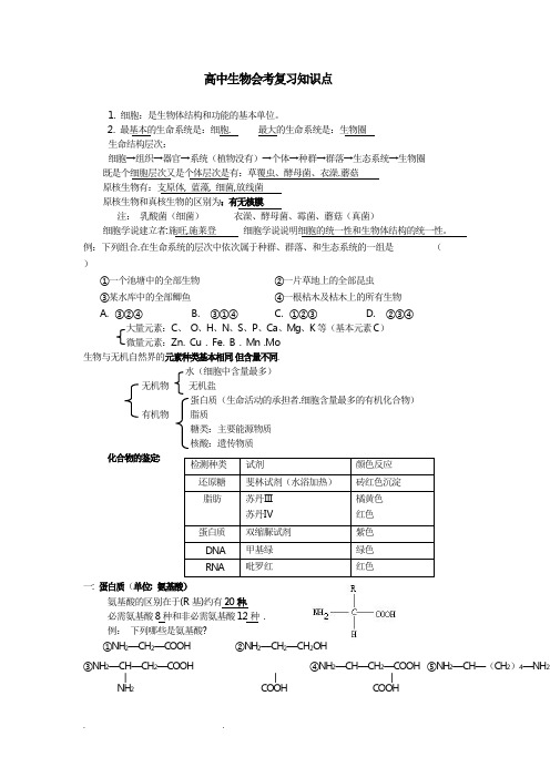 2017高中生物会考复习知识点汇总