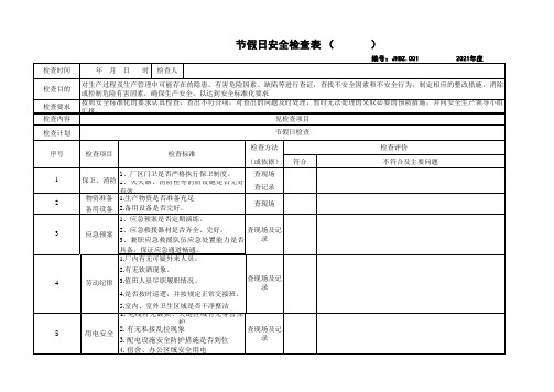 节假日安全检查表模板