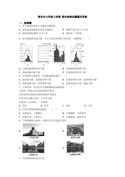 青岛市七年级上学期 期末地理试题题及答案 (2)