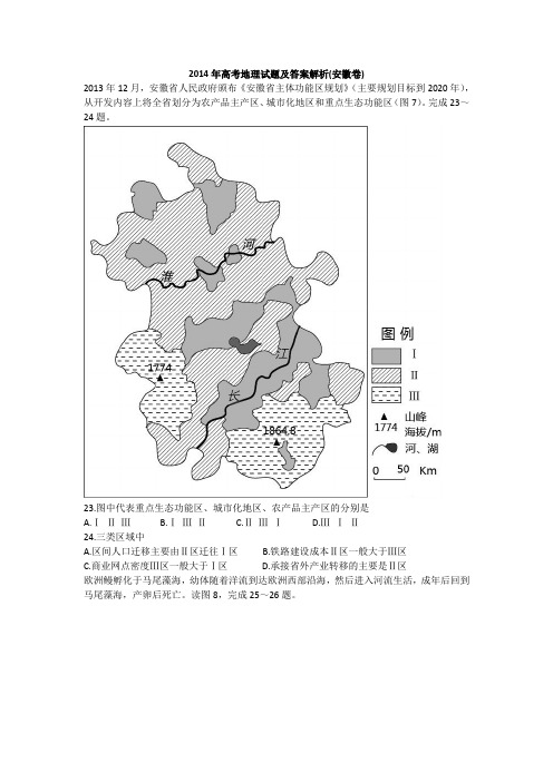 2014年高考地理安徽高清卷