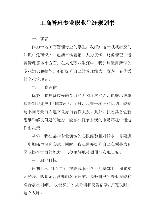 工商管理专业职业生涯规划书