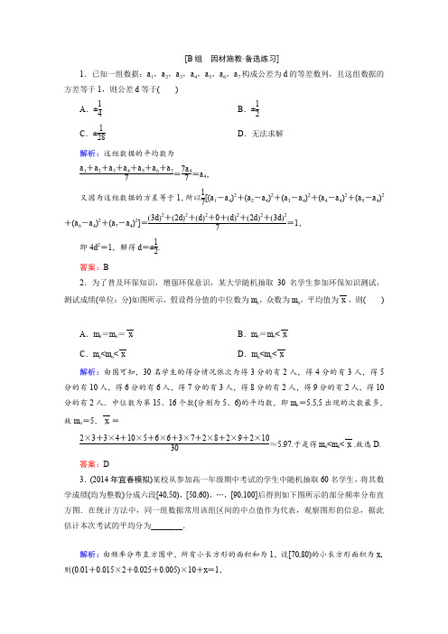 2015届高考数学(文)一轮复习备选练习9-3《用样本估计总体》(人教A版)word版含详析