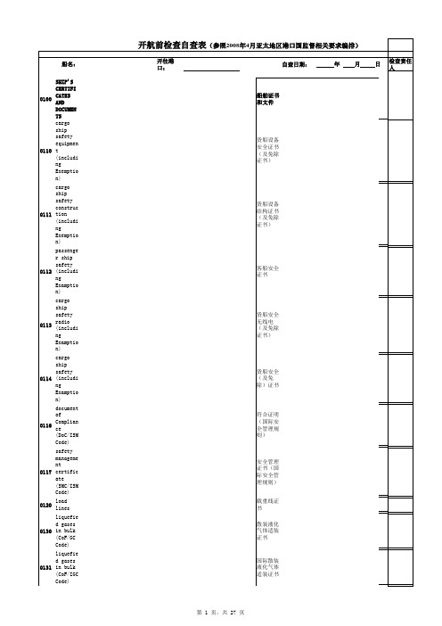 船舶开航前检查自查表(最新)