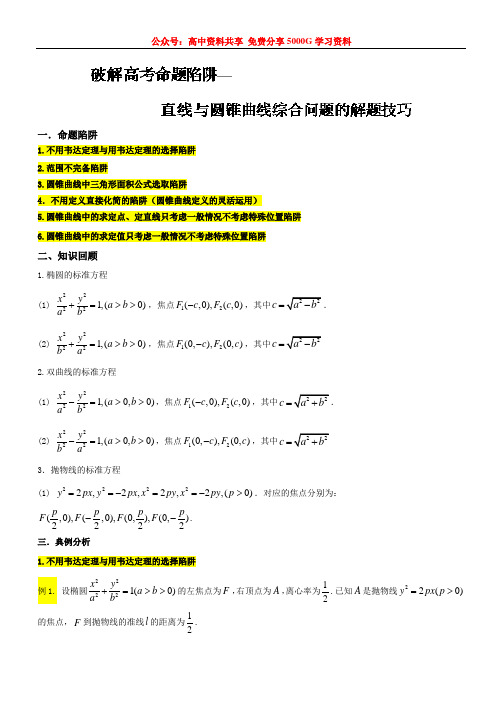 专题27+快速解决直线与圆锥曲线综合问题的解题技巧-决胜高考数学之破解高考命题陷阱+Word版含解析