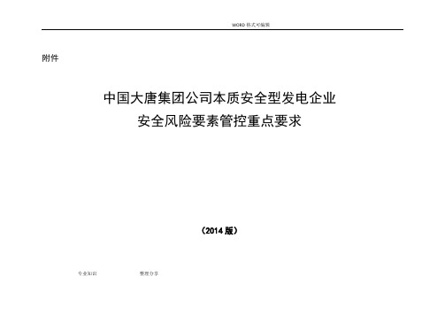 我国大唐集团公司本质安全型发电企业安全风险要素管控重点要求2015年