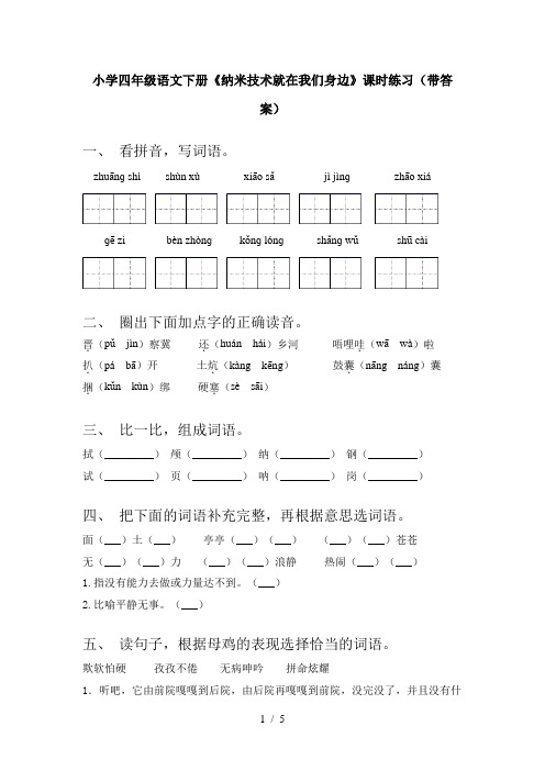 小学四年级语文下册《纳米技术就在我们身边》课时练习(带答案)