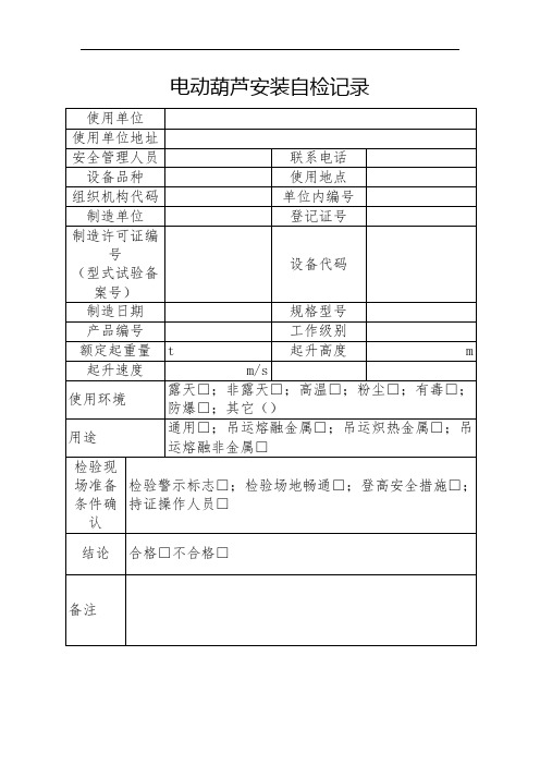 电动葫芦新装自检记录