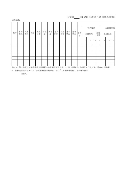 6周岁流动儿童常规免疫接种情况登记表