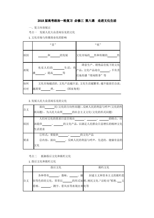 [高三政治]高考一轮复习人教版必修三第八课走进文化生活学案 (1).doc