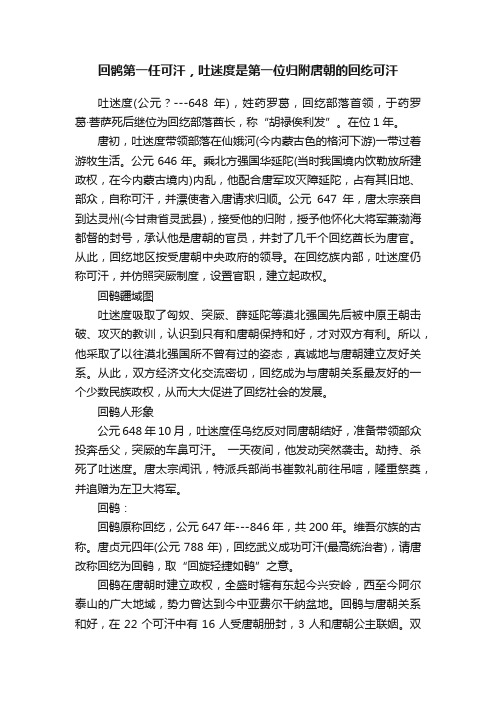 回鹘第一任可汗，吐迷度是第一位归附唐朝的回纥可汗