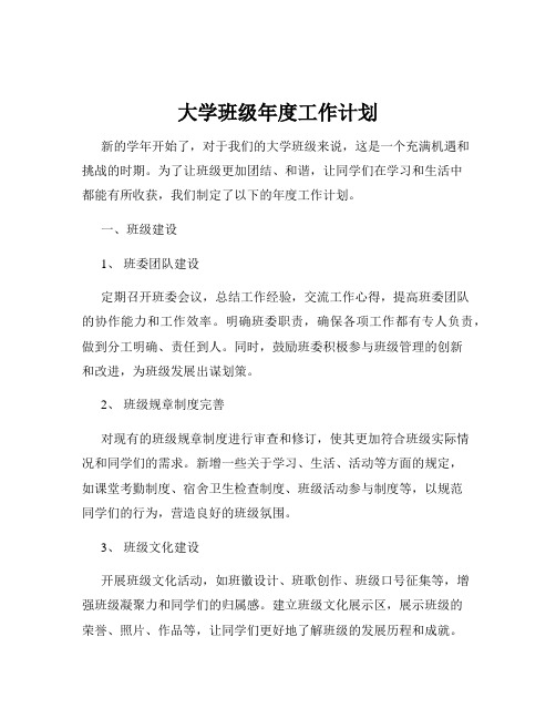 大学班级年度工作计划