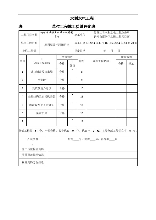 单位工程质量评定表