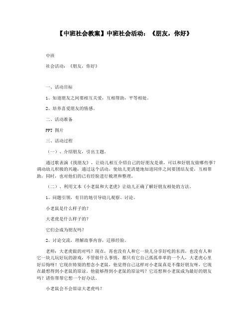 【中班社会教案】中班社会活动：《朋友,你好》