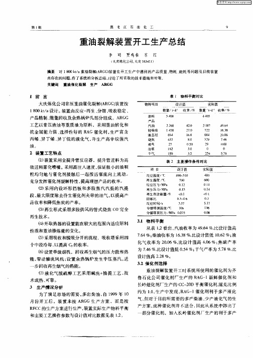 重油裂解装置开工生产总结