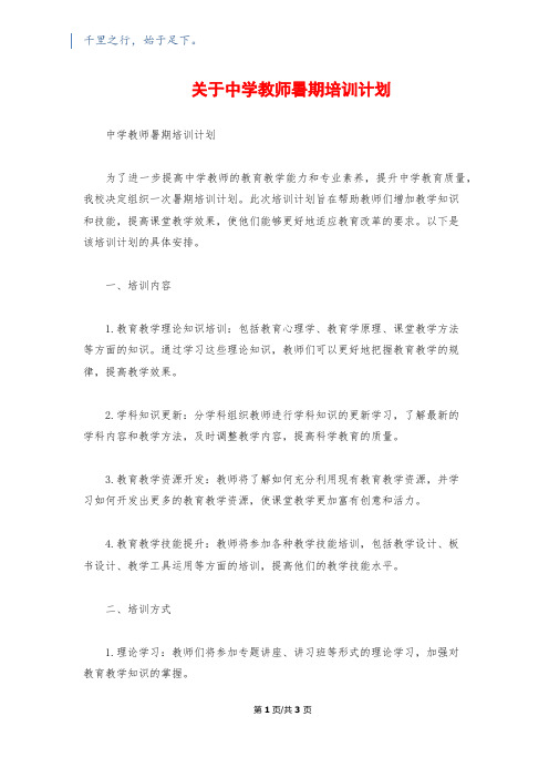 关于中学教师暑期培训计划