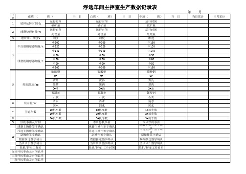 浮选车间中控室生产数据记录表