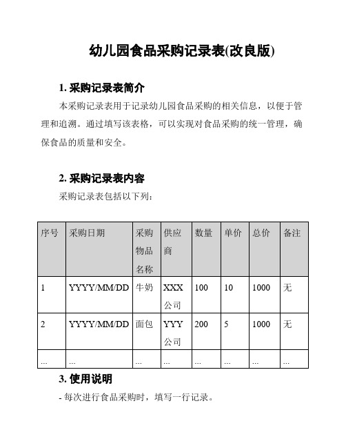 幼儿园食品采购记录表(改良版)