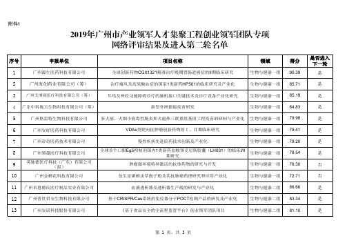 2019年广州市产业领军人才集聚工程创业领军团队专项