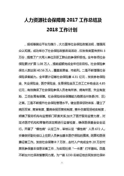 人力资源社会保障局2017工作总结及2018工作计划