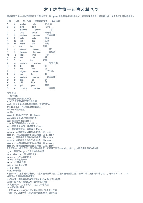 常用数学符号读法及其含义