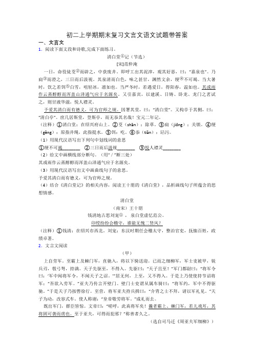 初二上学期期末复习文言文语文试题带答案