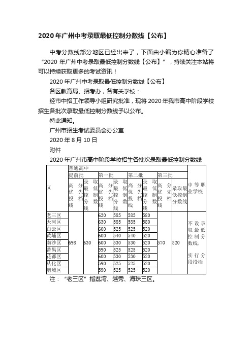 2020年广州中考录取最低控制分数线【公布】