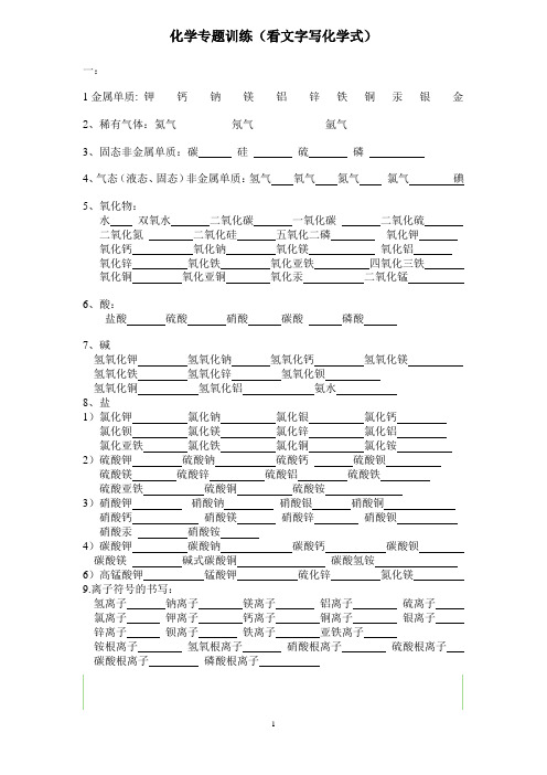 初三化学专题训练 看文字写化学式