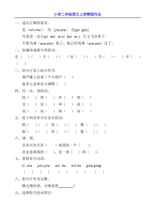 小学二年级语文上册寒假作业102