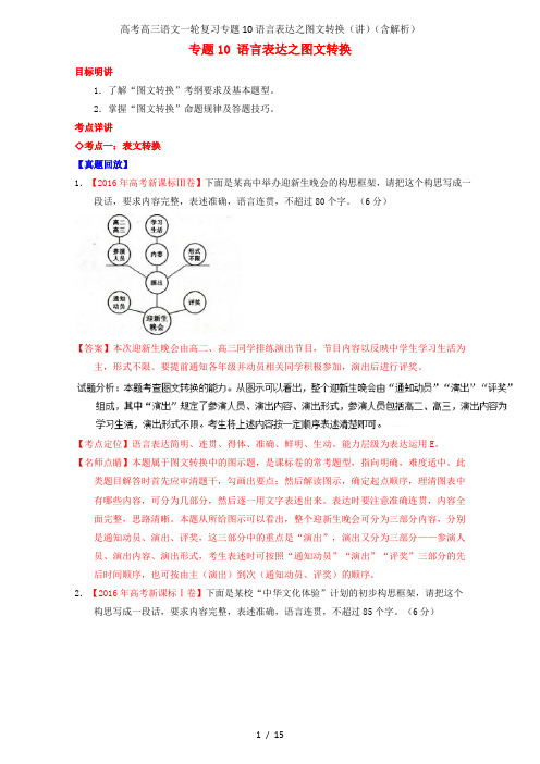 高考高三语文一轮复习专题10语言表达之图文转换(讲)(含解析)