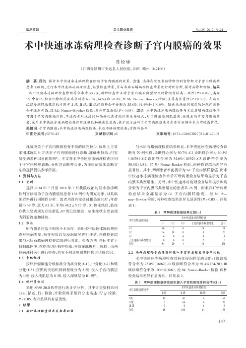 术中快速冰冻病理检查诊断子宫内膜癌的效果