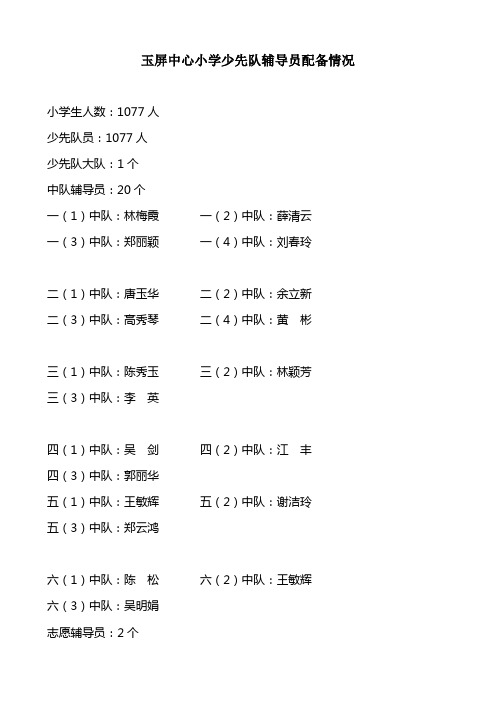 玉屏中心小学少先队辅导员配备情况