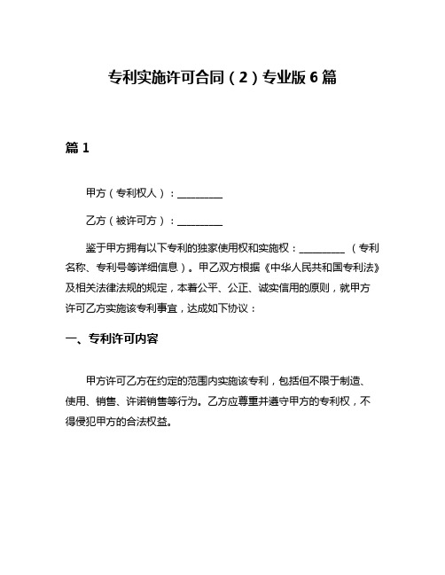 专利实施许可合同(2)专业版6篇