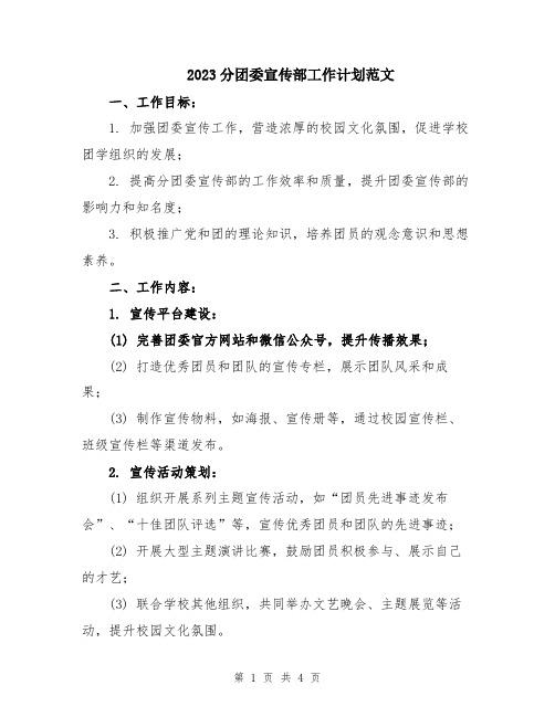 2023分团委宣传部工作计划范文