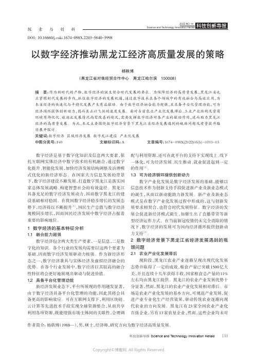 以数字经济推动黑龙江经济高质量发展的策略