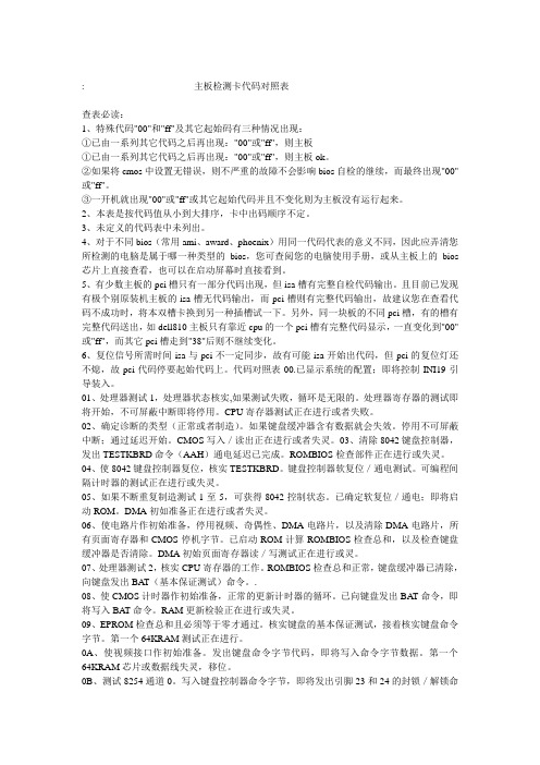 主板检测卡代码对照表