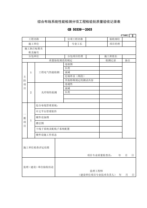 070602综合布线系统性能检测分项工程检验批质量验收记录表.doc