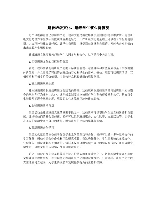 建设班级文化,培养学生核心价值观