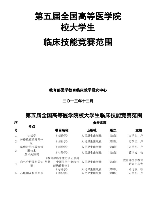 第五届全国高等医学院校大学生技能大赛考点范围