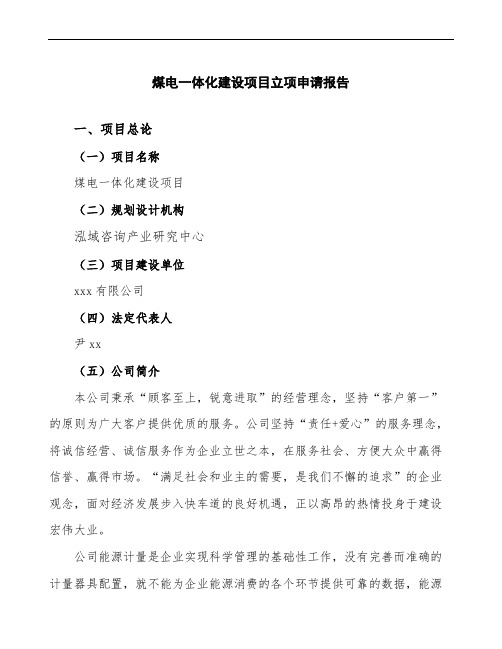 煤电一体化建设项目立项申请报告(实施方案范文)