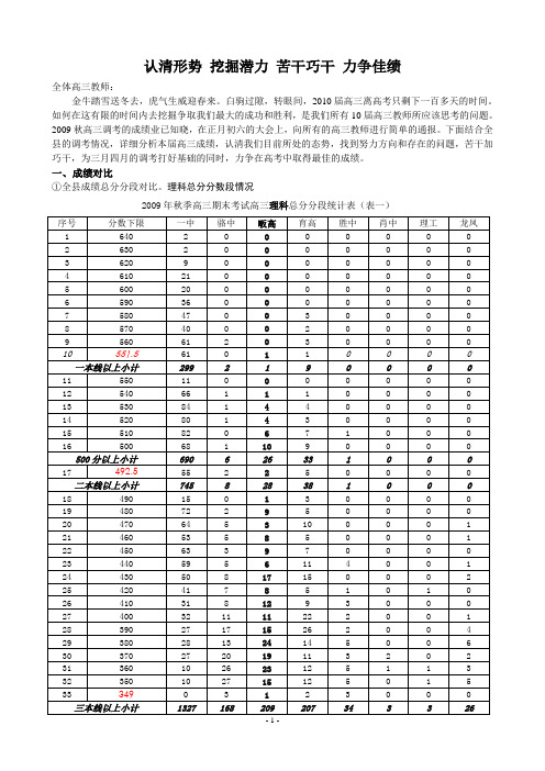 2009秋高三调考总结分析