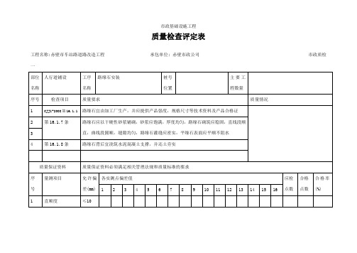 质量检查评定表(路缘石)