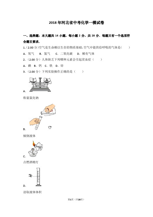 2018年河北省中考化学一模试卷