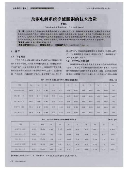 杂铜电解系统净液脱铜的技术改造