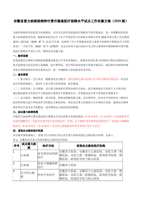 安徽省重大疾病按病种付费并提高医疗保障水平试点工作实施方案(2010版)