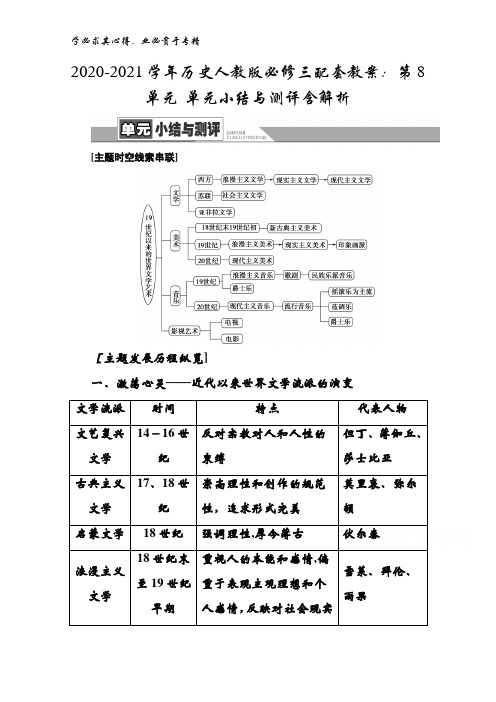 2020-2021学年历史人教版三配套教案：第8单元单元小结与测评含解析