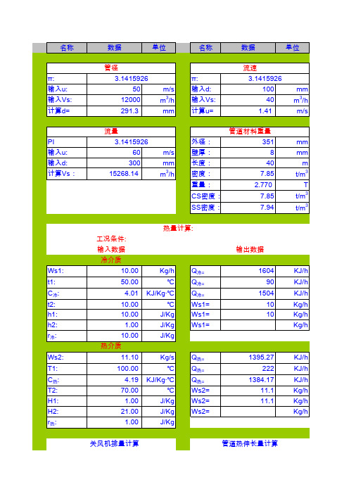 流速、流量、轴功率、换热器计算、蒸汽等常用公式与数据