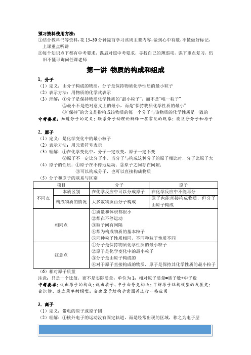 浙江省2017中考科学复习第一讲物质的构成与组成素材pdf