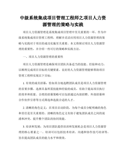 中级系统集成项目管理工程师之项目人力资源管理的策略与实践