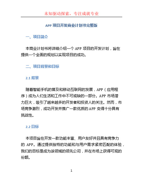 APP项目开发商业计划书完整版