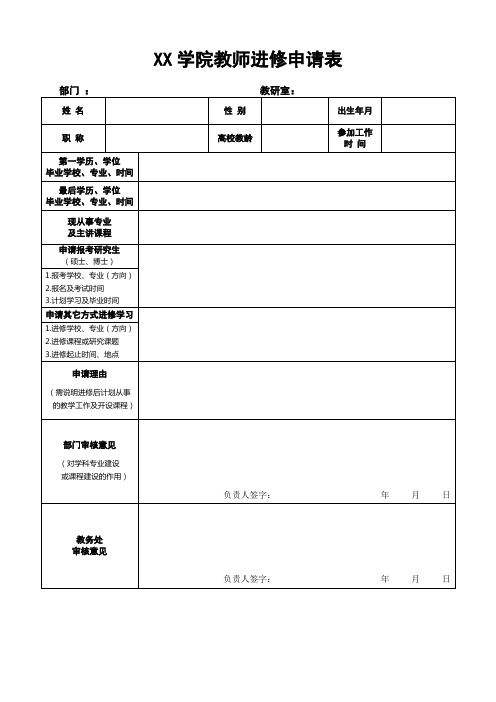 学院教师进修申请表